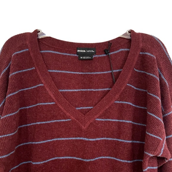 PRANA Women's Milani V-Neck Shirt Maroon Stripe Size Medium New - Picture 5 of 9